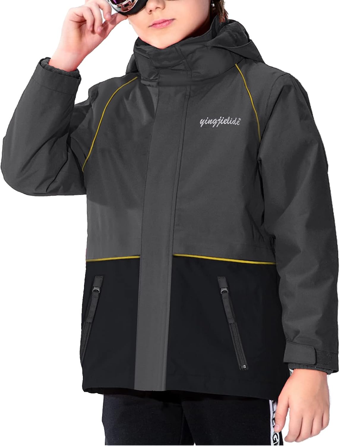YINGJIELIDE Boy's Waterproof Outwear Snow Jacket,Hooded Fleece Lined Warm Winter Caot,Windproof Rain Jacket