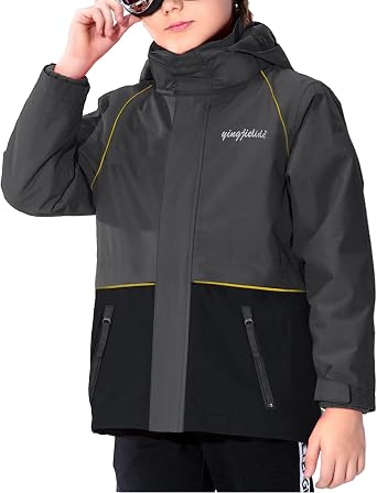 YINGJIELIDE Boys Waterproof Outwear Snow Jacket,Hooded Fleece Lined Warm Winter Caot,Windproof Rain Jacket