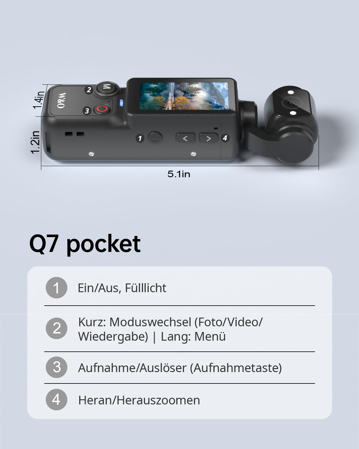 W & O Vlog Kamera mit 180° Drehbarer Objektiv,2,5K Taschen Körperkamera Bodycam mit Audio&Video Aufnahme,7 Stunden Akku,Tragbare Handheld Vlogging Camera POV Kamera mit Aufhelllicht,32GB Karte,Schwarz