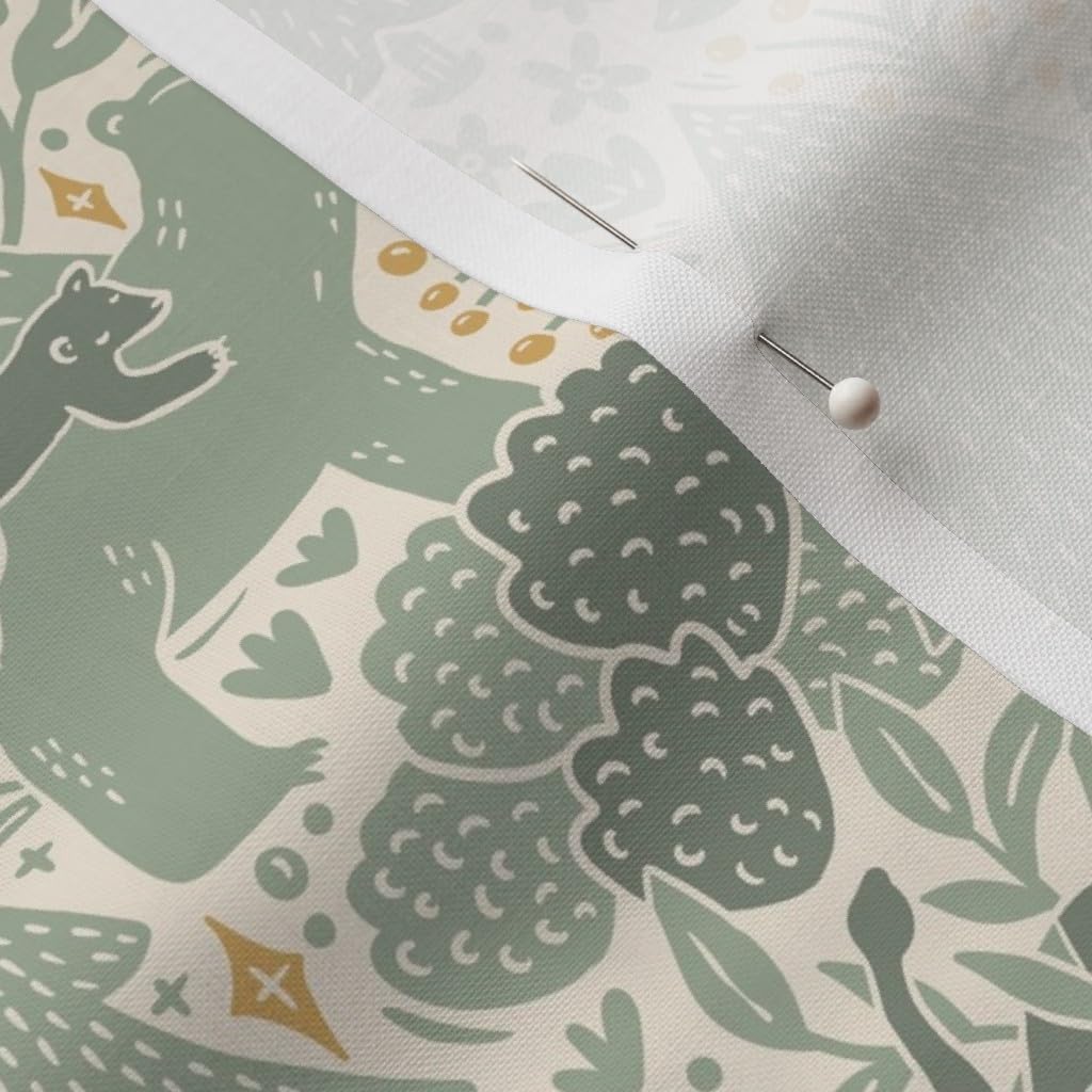 Spoonflower Fabric - Woodland Babies Forest Animals Tan Green Gold Medium Sage Beige Printed on Petal Cotton Fabric Fat Quarter - Sewing Quilting Apparel Crafts Decor