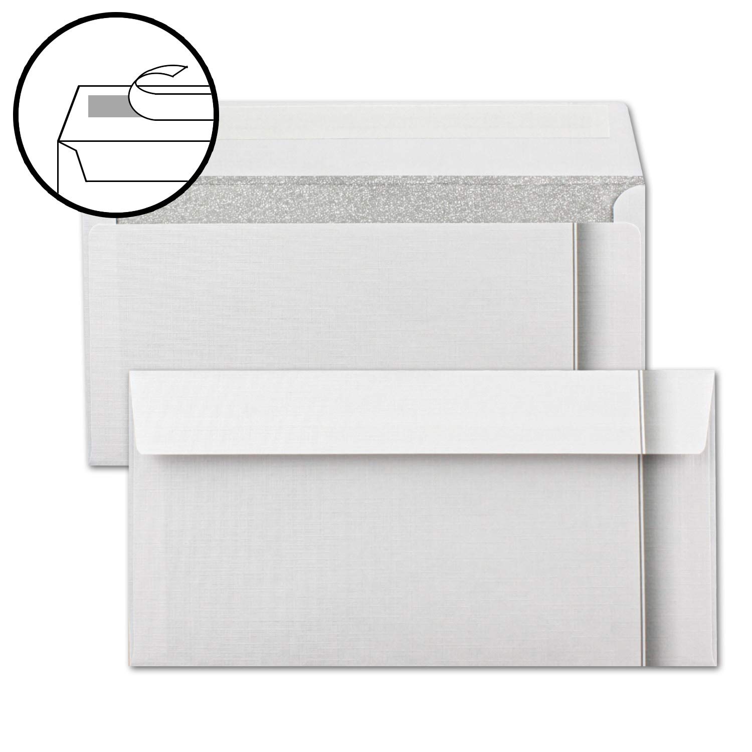 Zestaw 75 szt. – papier żałobny DIN A4 i koperta DIN podłużna – ze strukturą lnu i cieniowaną krawędzią – 297 x 210 mm – 100 g/m² – zestaw kondolencji do drukowania na podziękowanie, zaproszenie,