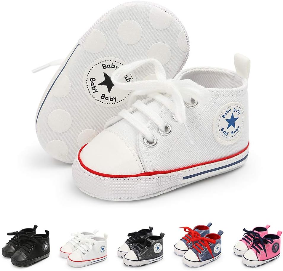 MeckiorToddler Baby Boys Girls High Tops Ankle Sneakers Soft Anti-Slip Sole PU Leather Moccasins Infant Newborn Prewalker First Walking Crib Shoes