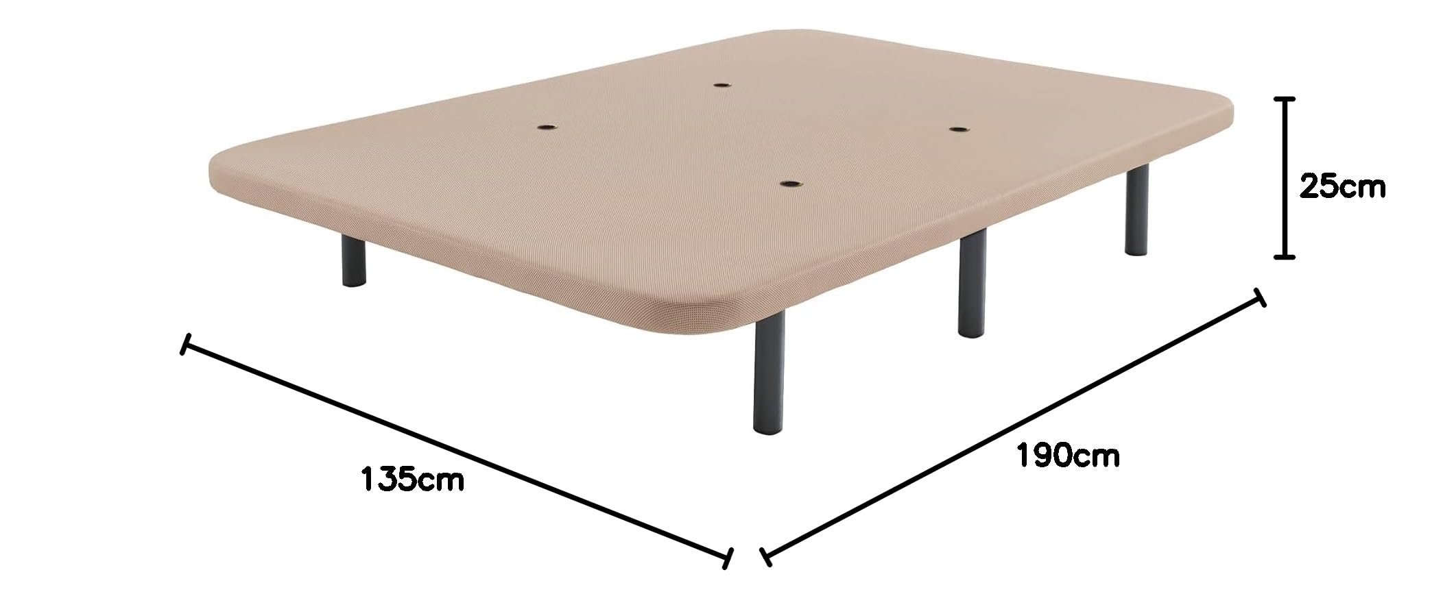 SHIITO | Base Tapizada 135x190 cm | Tejido 3D en Tela de Color Beige | Incluye Válvulas de Transpiración | Juego de 6 Patas