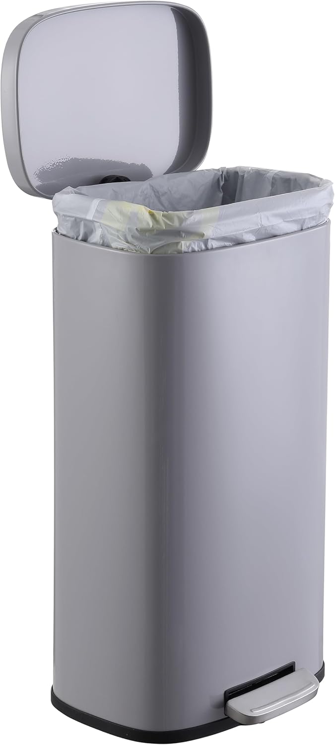 happimess HPM1011D Curtis 8-Gallon Step-Open Trash Can, Fingerprint Resistant, Modern, Minimalistic for Home, Kitchen, Laundry Room, Office, Bedroom, Bathroom, Fog Gray