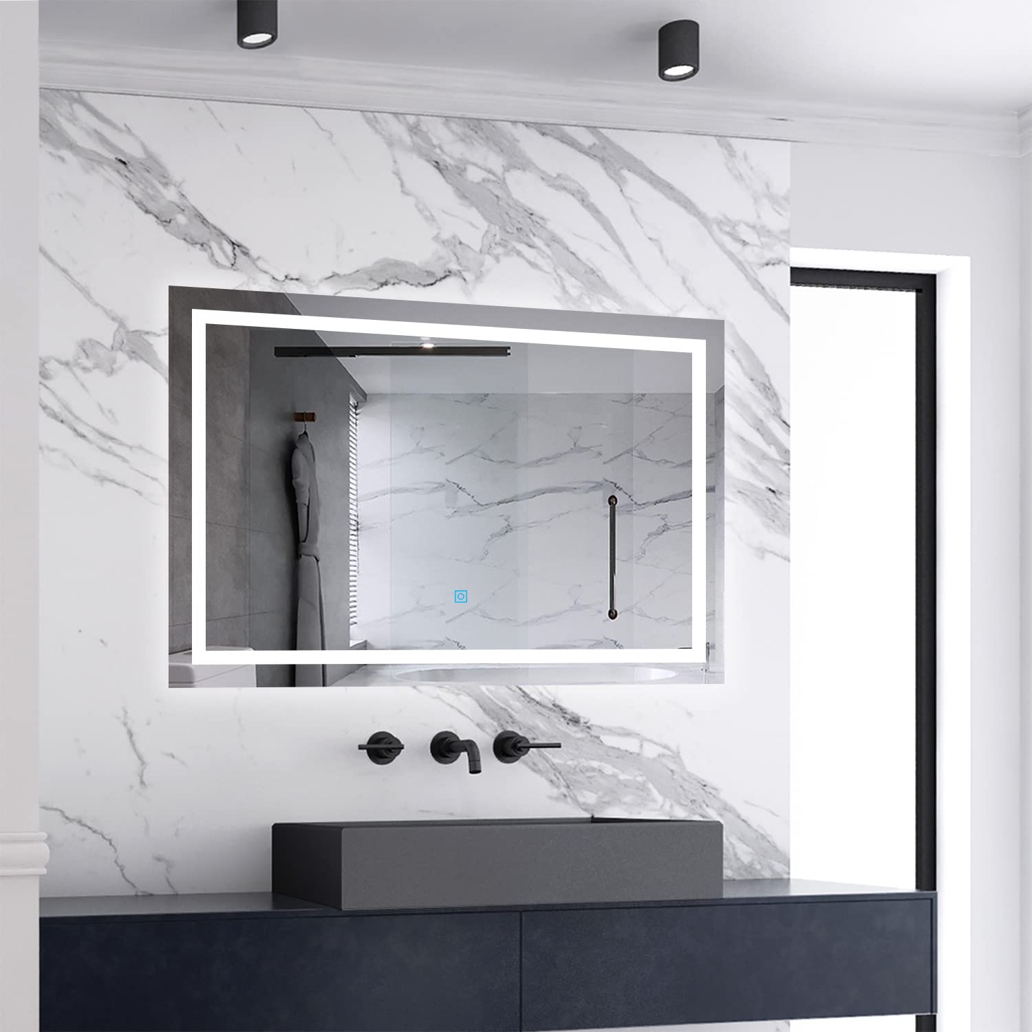 Skybathroom 900x600mm LED Illuminated Bathroom Mirror with Demister Pad|Wall Mounted|Anti-fog|Touch Sensor|IP44