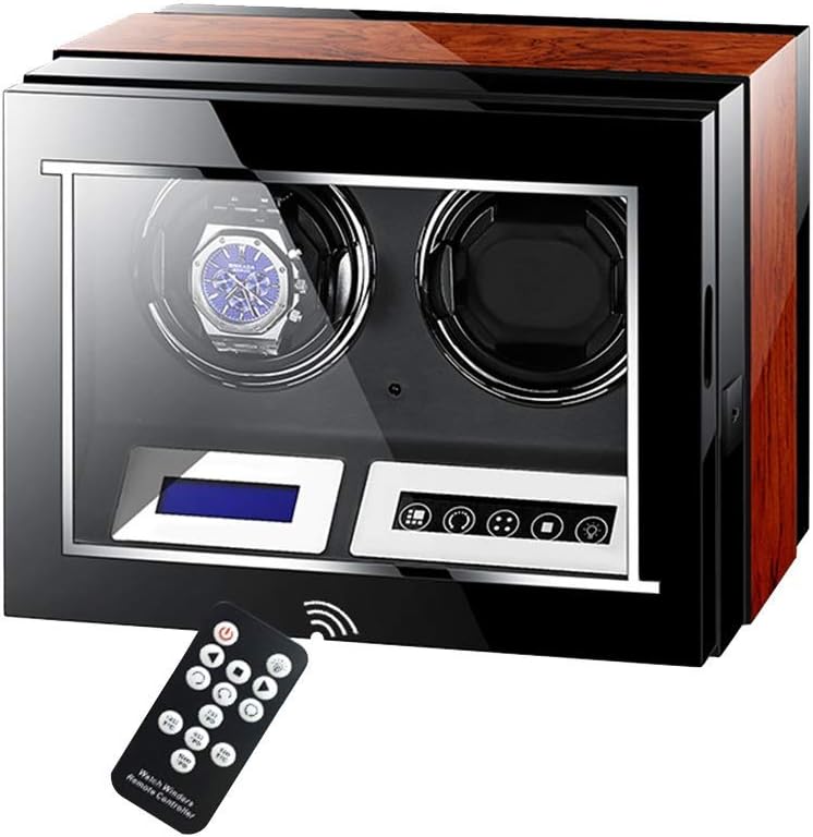 Luxury Automatic Watch Winder LCD Display Touch Screen Display Super Quiet Motor Wooden Piano Finish with Remote Control & LED Elegant Showcase (24+0)