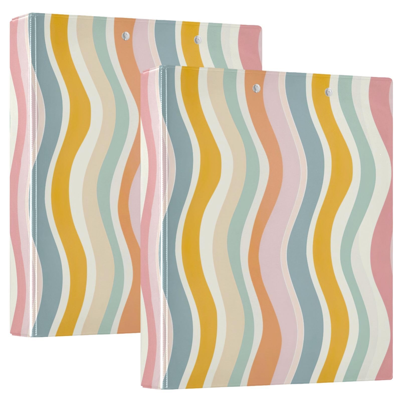 Raccoglitori a 3 anelli, 3,8 cm, motivo ondulato arcobaleno, decorativo, con clip in metallo, organizer per casa e ufficio, confezione da 2
