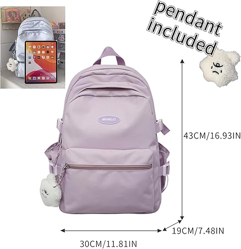 Miniatura 10 de Mochila Kawaii con bonitos accesorios estéticos, estilo casual, bolsa para laptop, impermeable, mochila de viaje para mujer, Azul oscuro, Mochilas