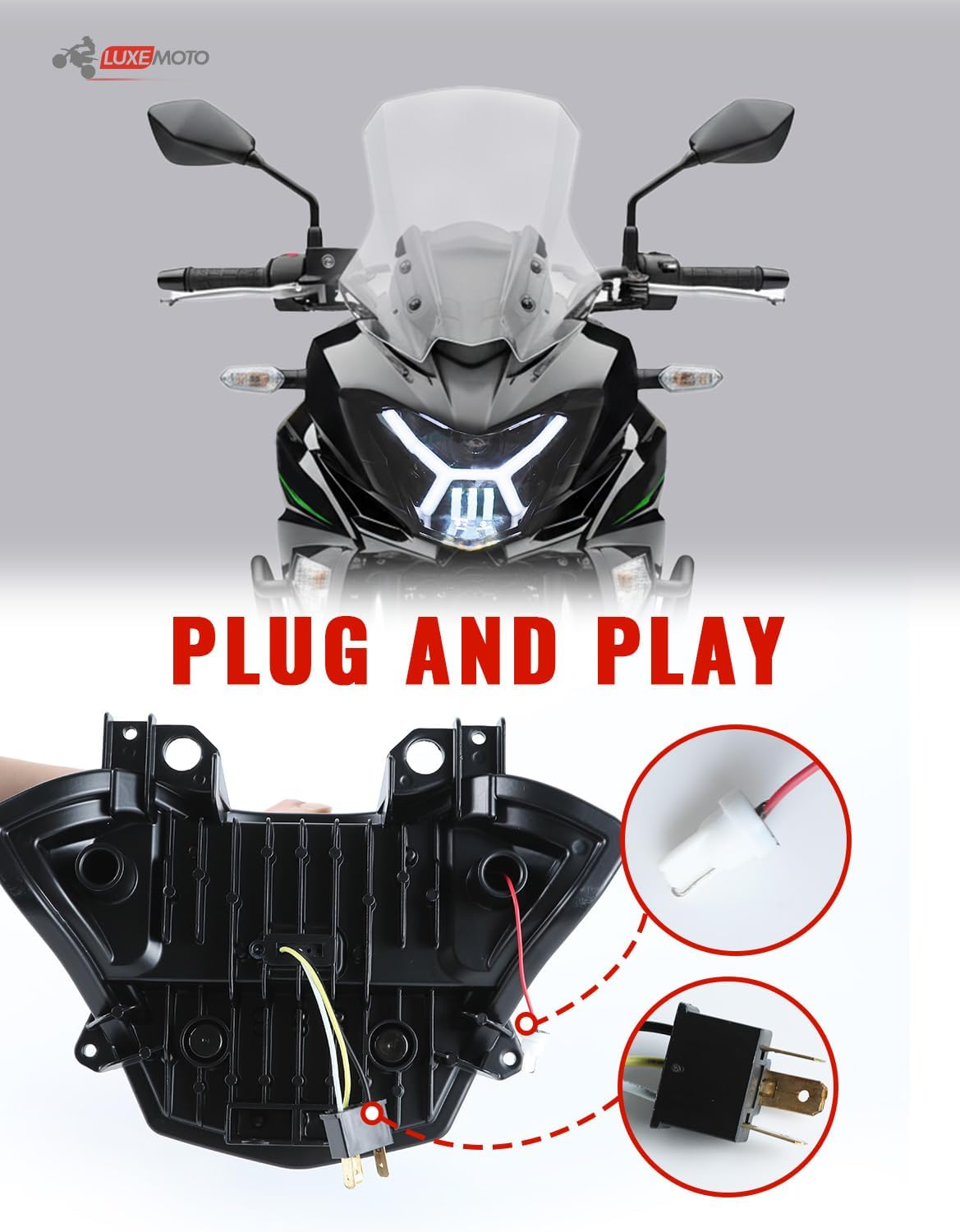 Projector LED Headlights for Versys X300, LED Front Lights Headlamp with High/Low Beam & DRL Halo Ring for Kawasaki Versys-X300 KLE300 KLE300 Z650 2017-2021 Accessories