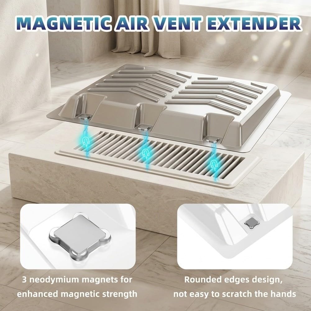 Deflettore magnetico per bocchetta d'aria, regolabile, 44 cm, telescopico, con magneti, in PET trasparente, per registratori di pavimenti sotto i mobili (1 pezzo)