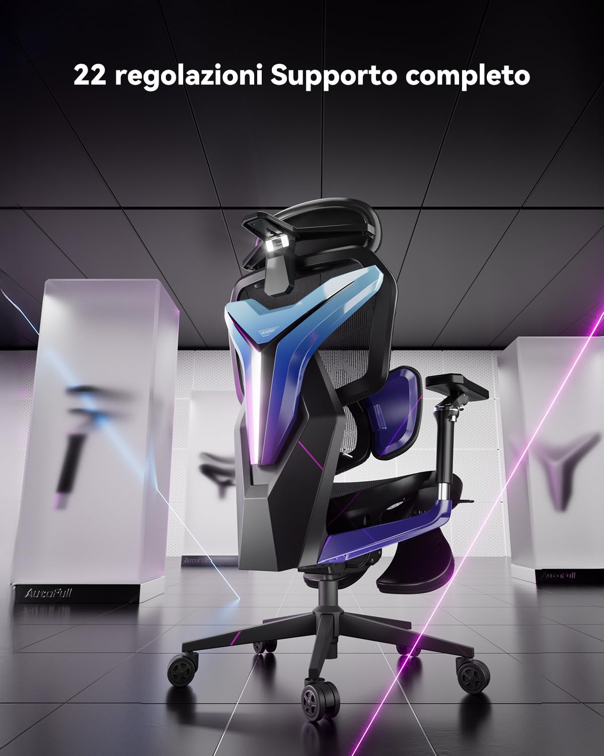 AutoFull G7 Sedia Ergonomica da Ufficio, Sedia da Gaming con Supporto Lombare Dinamico, Braccioli Girevoli a Doppio Asse 720°, Schienale Reclinabile a 140° e Cuscino Cervicale 4D (Laser) | Adatto per ufficio e gioco, supporto lombare a 3 zone, modalità Ze