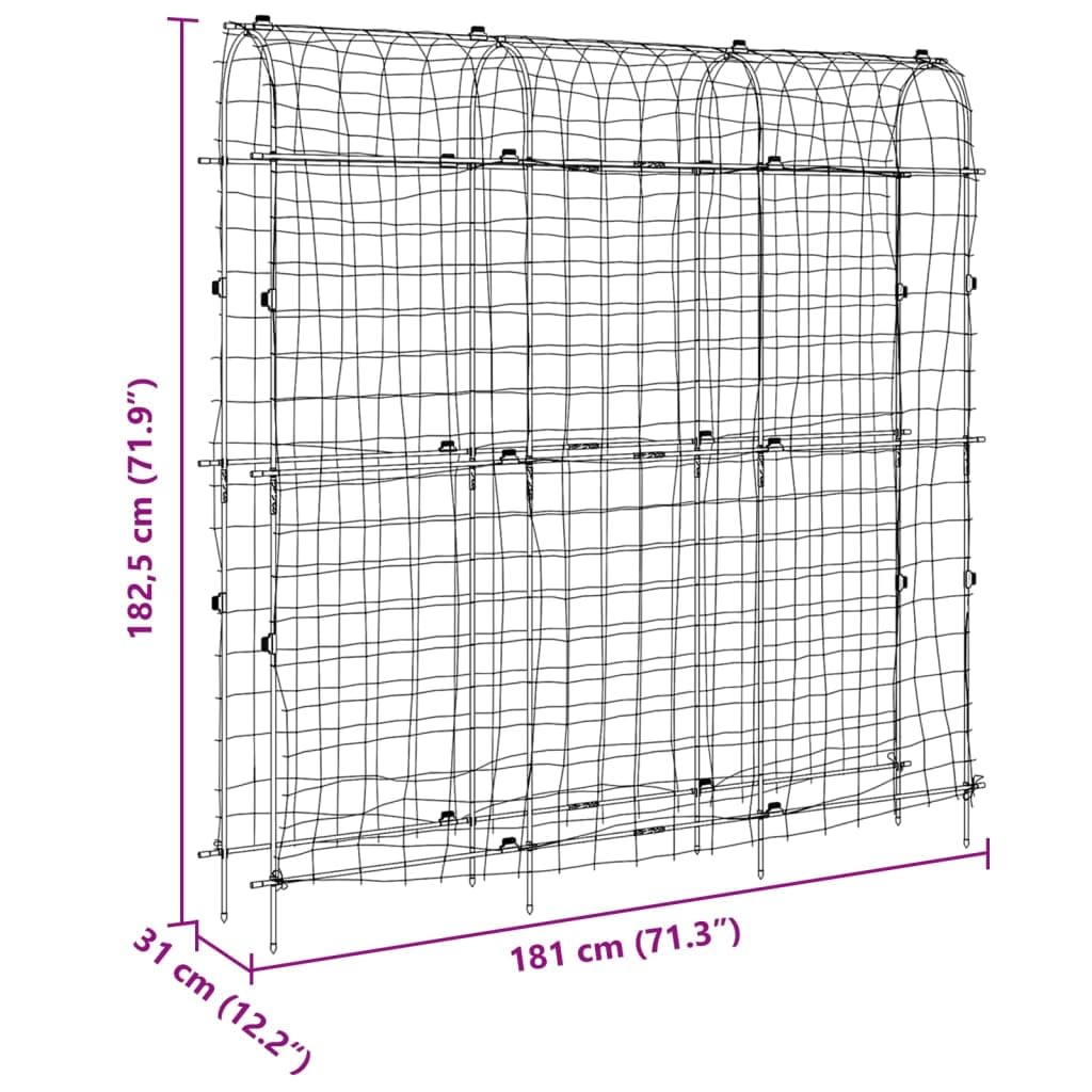 Support tuteur Treillis Arceau Grille obelisque Piquet Anneau Cage Plante Fleur Tomate Rosier Lierre Vigne légume, Acier Vert avec Filet PE, 4 pièces, pour Jardin Balcon terrasse Potager