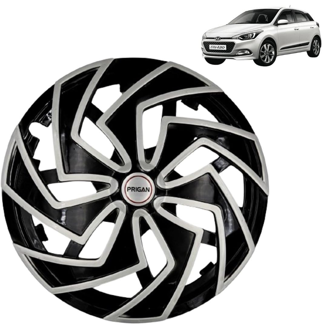 Prigan Wheel Cover for Hyundai Elite I20 Old 14 Inch Black Silver Wheel Cap (Available in 13,14 Inch) (Set of 4 Pcs) (Press Fitting) Model- Spider BS-14