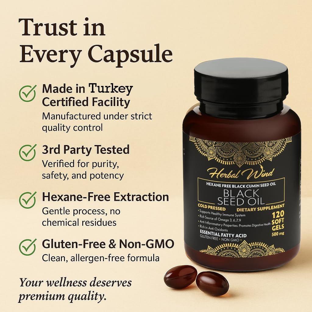 Black Seed Oil - 120 Vegetarian 500mg Softgel Capsules - Luxurious