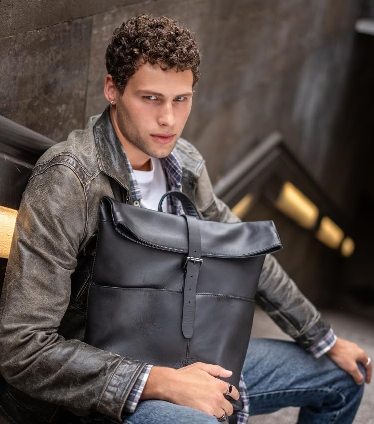 BERLINER BAGS Premium Leather Backpack Finn, Messenger Backpack With Laptop Compartment for Men and Women - Black - Image 2