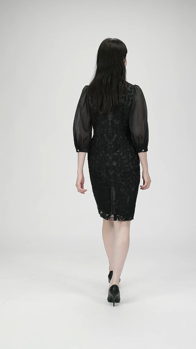 Amazon | [グレースコンチネンタル] 2023AW ｵｰｶﾞﾝ袖ｺｰﾄﾞ刺繍ﾄﾞﾚｽ