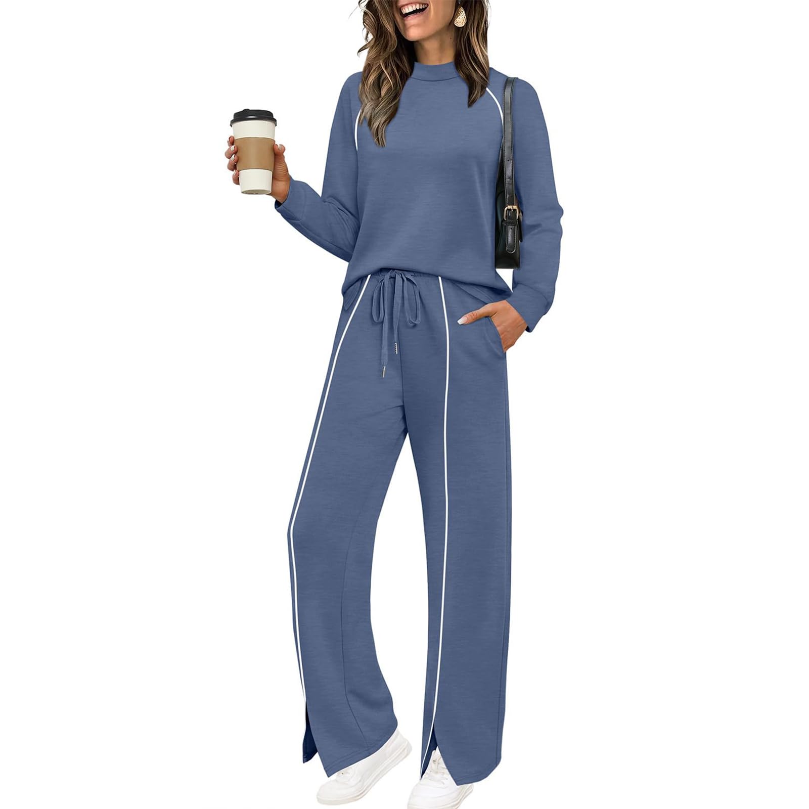 Pull col bénitier femme et pantalon jambes larges pour ensemble de jogging - 7