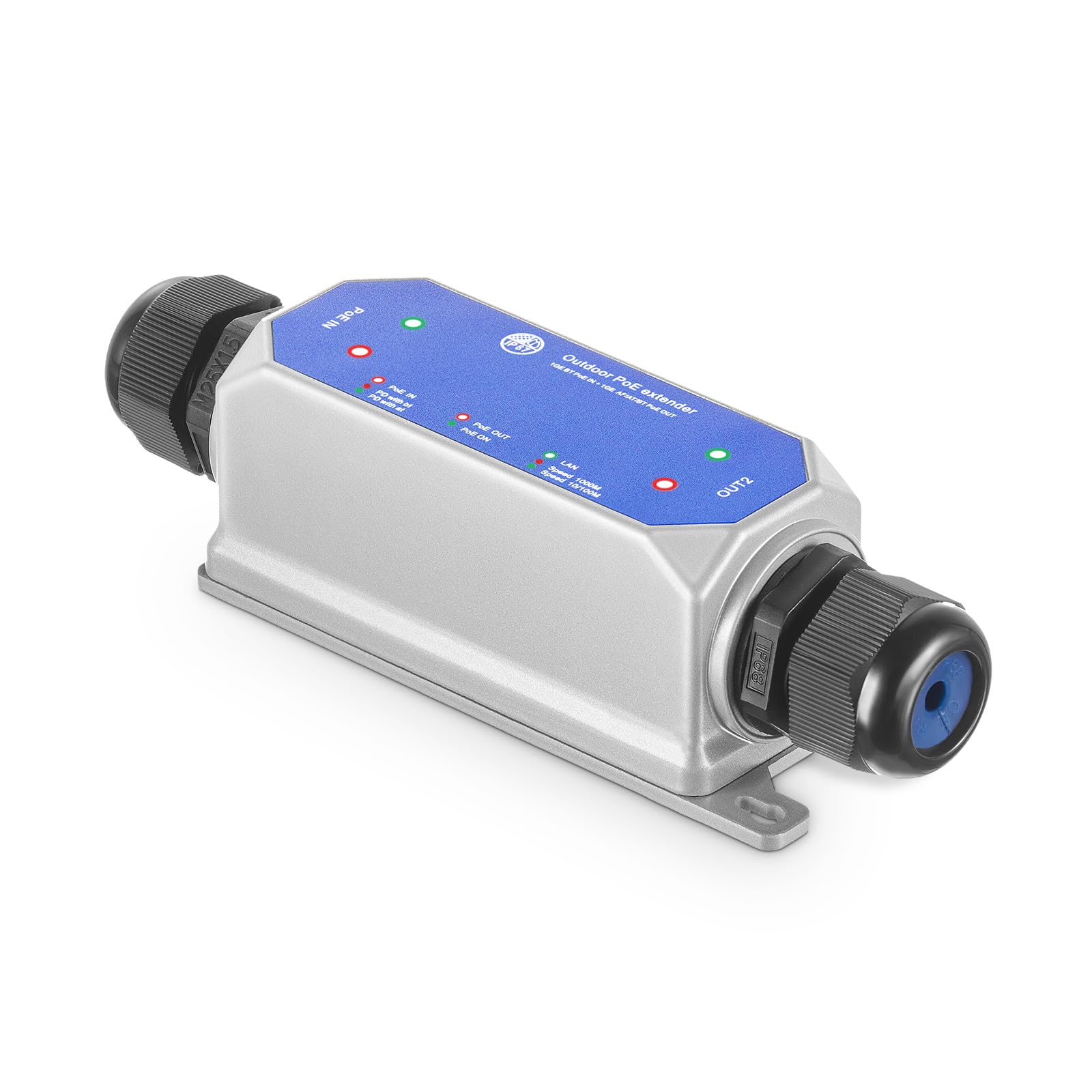 MokerLink IP67 Outdoor 2 Port Gigabit PoE Extender, IEEE 802.3 af/at/bt PoE Repeater 90W, 10/100/1000Mbps, 1 PoE in 1 PoE Out, Wall Mount Metal Waterproof POE Passthrough Switch