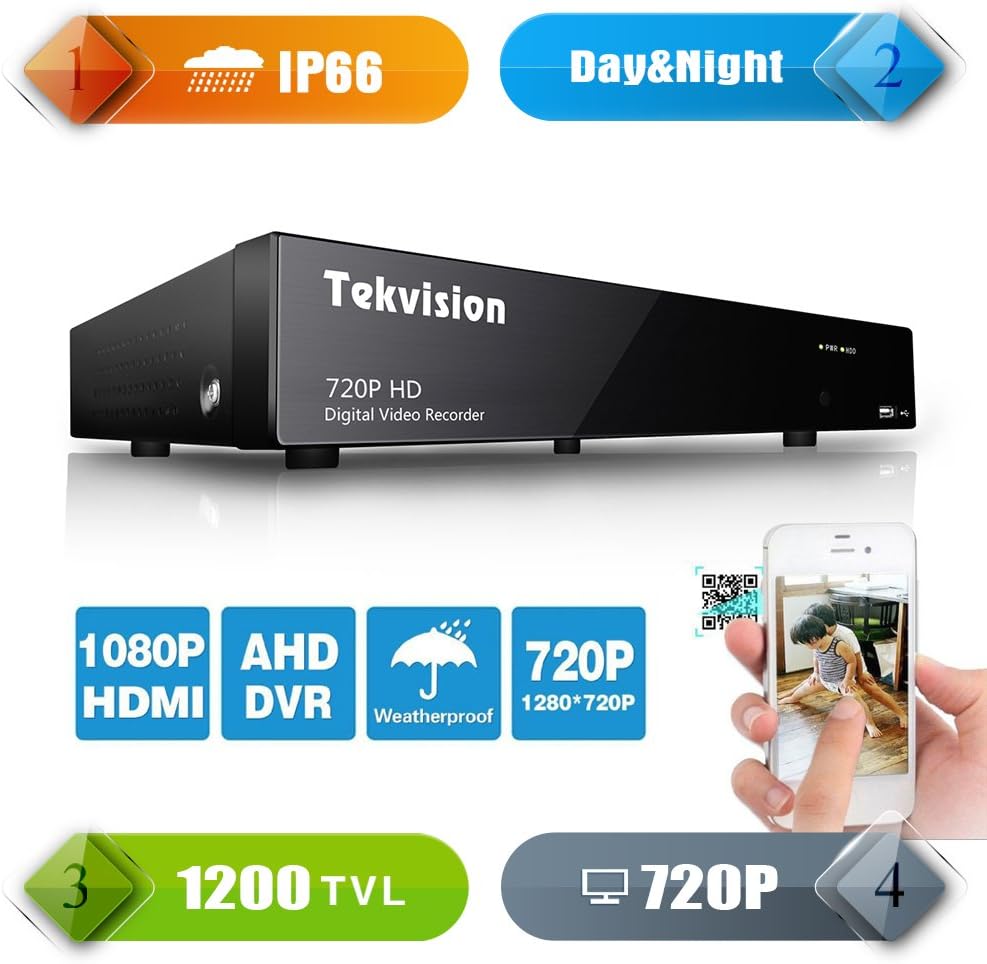 Tekvision® Security System 8CH DVR Indoor/Outdoor Day/Night (DVR only, HDD not included)