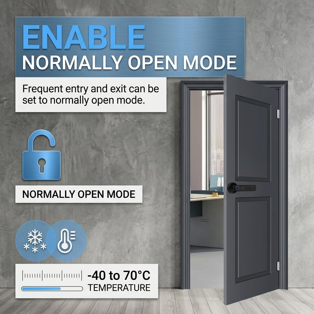 Serrure intelligente à empreintes digitales, 5 modes d'accès : empreinte digitale, code PIN, carte IC, clé mécanique et pilotage par application. Convient aux appartements et bureaux.