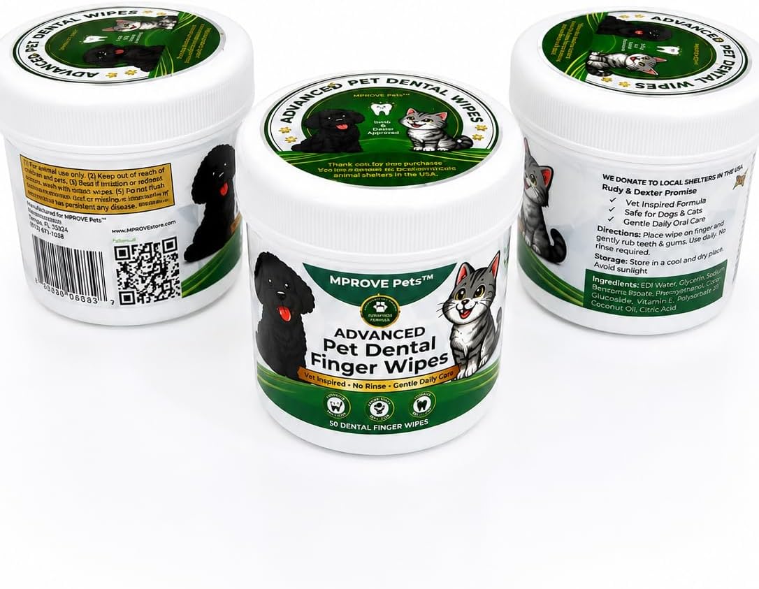 Advanced Pet Dental Finger Wipes for Dogs & Cats – Coconut Oil Formula, No-Rinse Teeth Cleaning Wipes for Plaque, Tartar & Bad Breath – Vet Inspired Oral Care, 50 Count