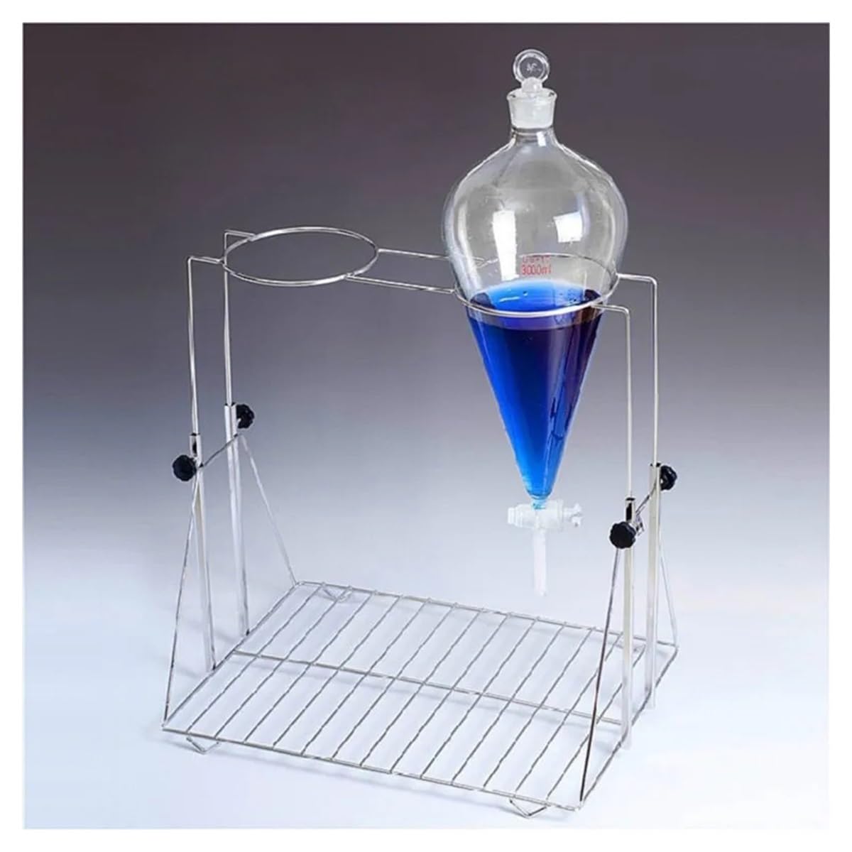 Vetreria da laboratorio Supporto separatore in acciaio inossidabile for imbuto separatore da 3000 ml, supporto a 2 fori, può essere sollevato e abbassato, imbuto non incluso.