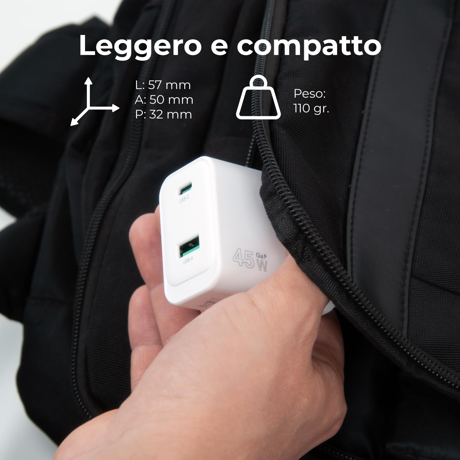 VulTech CC45-1C1A - uniwersalna ładowarka 45 W GaN USB + Type-C/USB-C PD3.0 QC3.0 PPS, kompatybilna ze smartfonami, tabletami i notebookami - biała, kompaktowa