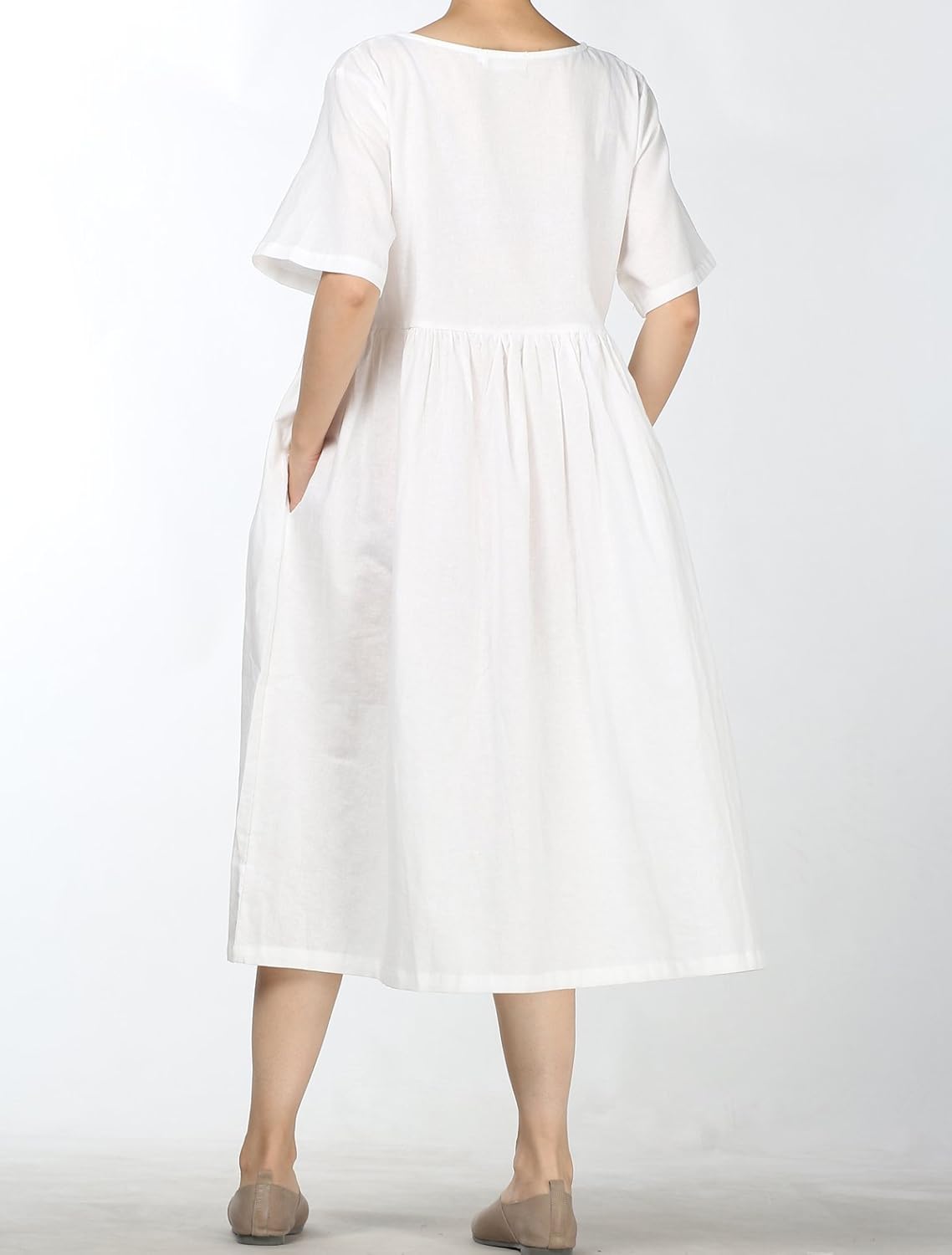 Minibee Women's Linen Tunic Summer Dress Casual Midi Dresses with Pockets - Image 4