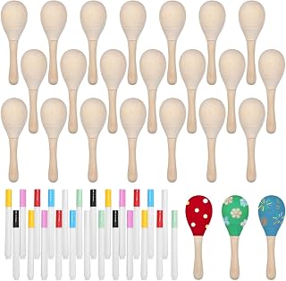 24 Wooden Maracas (4.6 in) with 24 Color Pens, Lightweight Musical Toys for Adults’, Birthday Celebrations, Carnivals