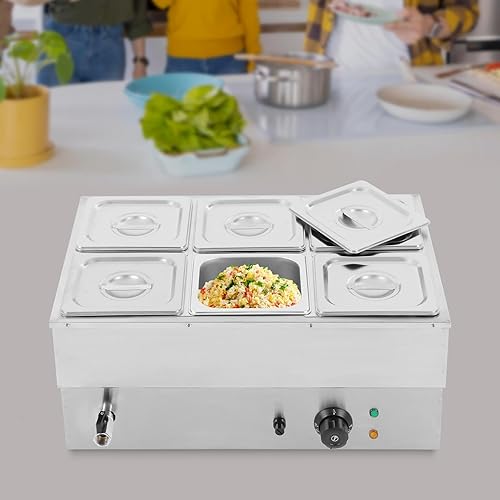 Miniatura 31 de Mesa de vapor eléctrica de 3 bandejas, calentador de alimentos comercial de 1500 W, 20.6 cuartos de galón de acero inoxidable, temperatura