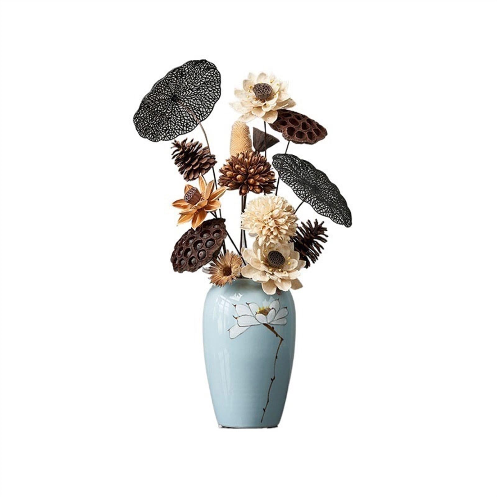 Flores Artificiales Jarrón Decoraciones Floral Chino Decoración de Flores Falsas Buda Ofreciendo Simulación Lotus Zen Arreglo Flores Falsas (B)