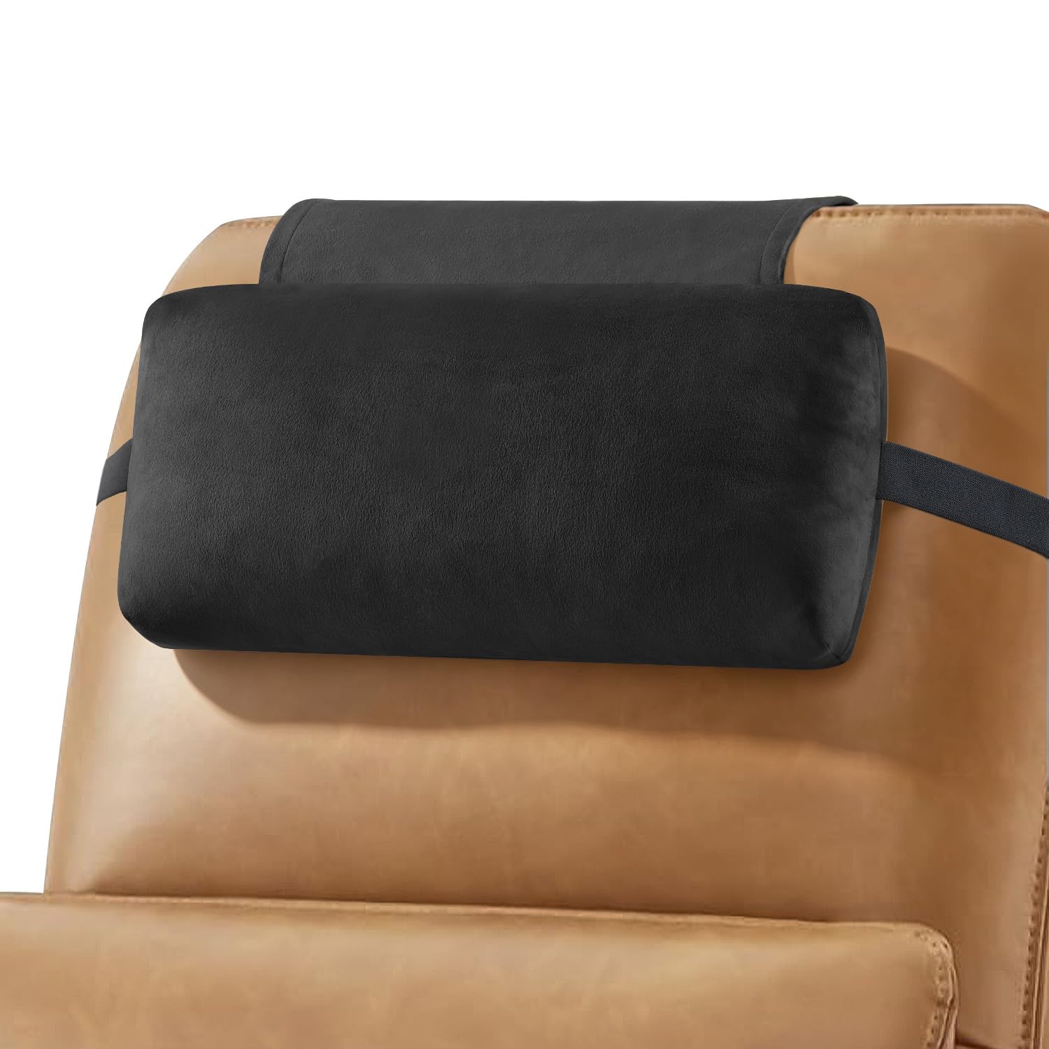Head Recliner Pillow Adjustable Shredded Memory Foam Headrest Pillow for Recliners,Non-Slip Velvet Cushion for Pain Relief Neck Support Pillow for Travel Home Recliner Sofa Armchair (Black)