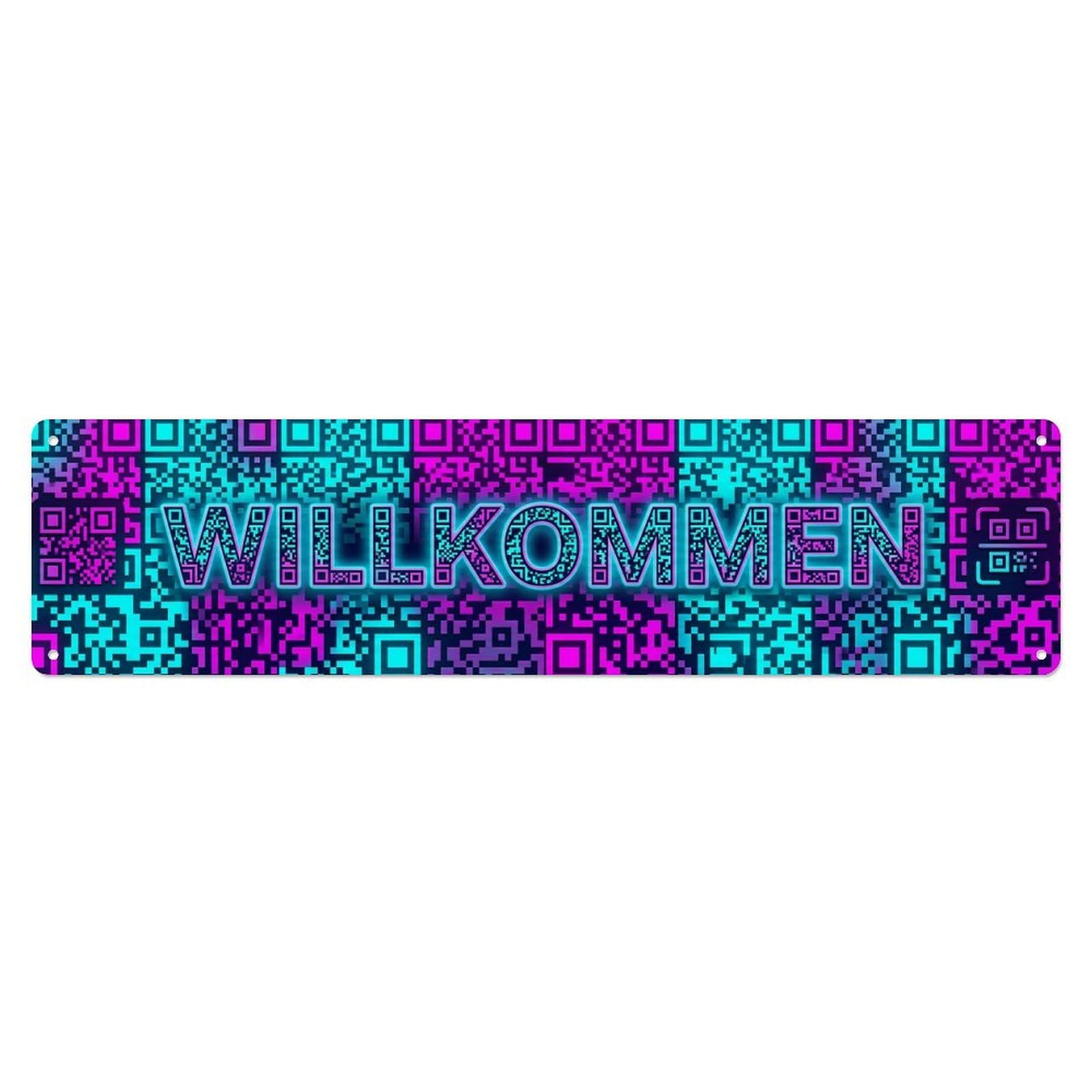 Neon QR Code Digital Scan Welcome Metal Tin Sign