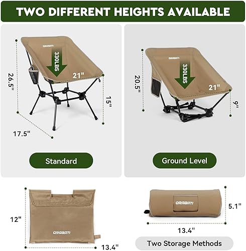 Miniatura 2 de Silla de camping ligera, silla plegable portátil para campamento, mochileros, playa, senderismo, al aire libre, picnic, caqui