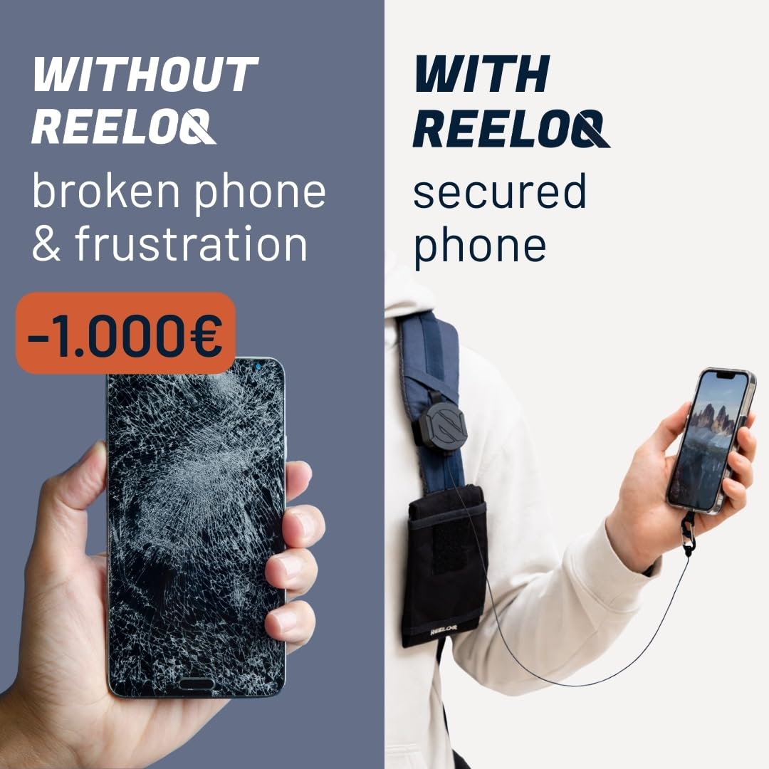 REELOQ PRO Plecak turystyczny Etui na telefon komórkowy, wersja 360° z linką zabezpieczającą, Czarny, Wersja 360°
