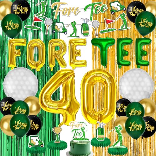 Image of Golf 40th Birthday Decorations for Men, 40 Year Old Happy Bday Party Decoration Forty Golf Decor Balloons Banner Cake Topper
