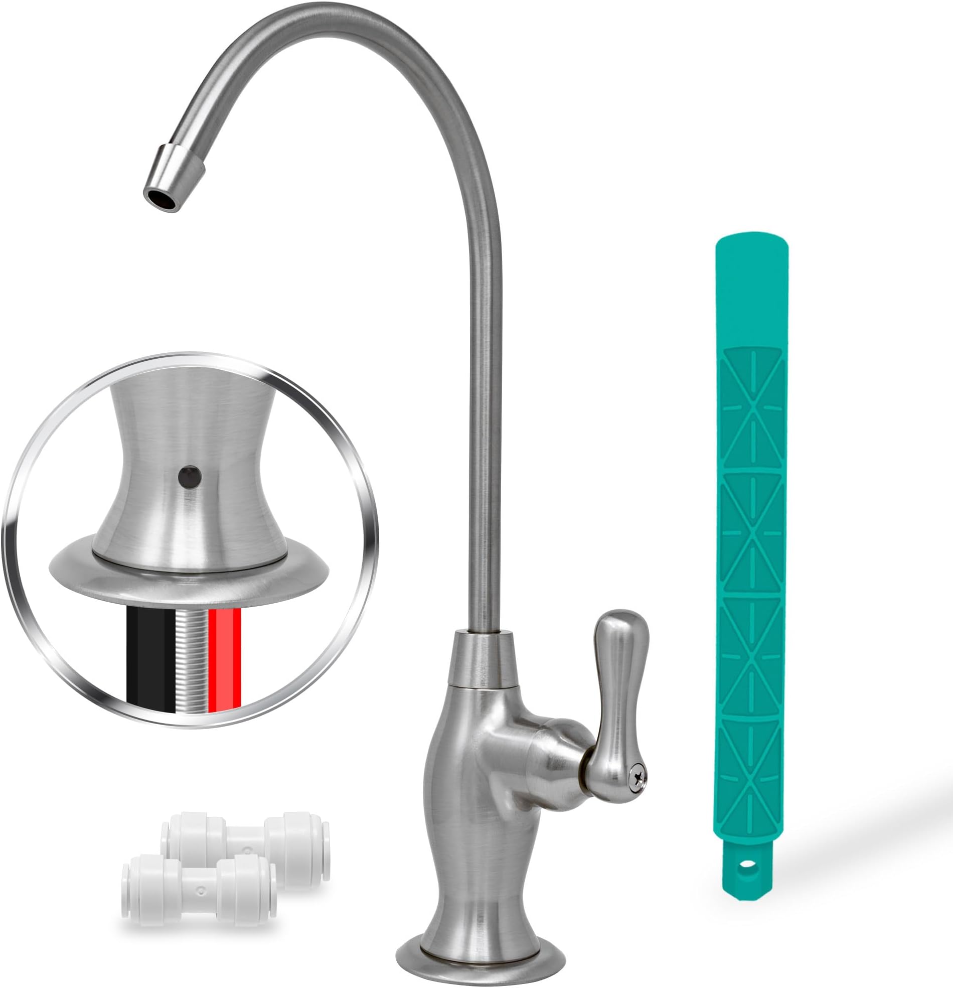 Metpure Airgap RO Faucet With 3-Connection Ports. NSF Certified Reverse Osmosis Drinking Water Filtration System Water Dispenser (Brushed Nickel) With Pre-inserted Tubing and Install Tool. Vase Style.