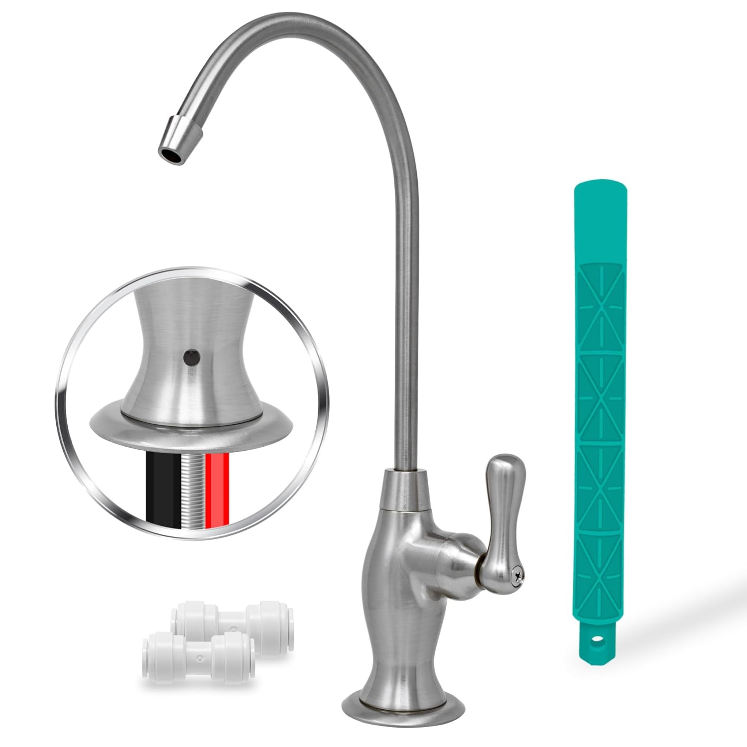 Metpure Airgap RO Faucet With 3-Connection Ports. NSF Certified Reverse Osmosis Drinking Water Filtration System Water Dispenser (Brushed Nickel) With Pre-inserted Tubing and Install Tool. Vase Style.