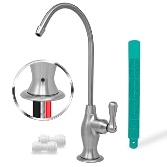 Metpure Airgap RO Faucet With 3-Connection Ports. NSF Certified Reverse Osmosis Drinking Water Filtration System Water Dispenser Brushed Nickel With Pre-inserted Tubing and Install Tool. Vase Style.