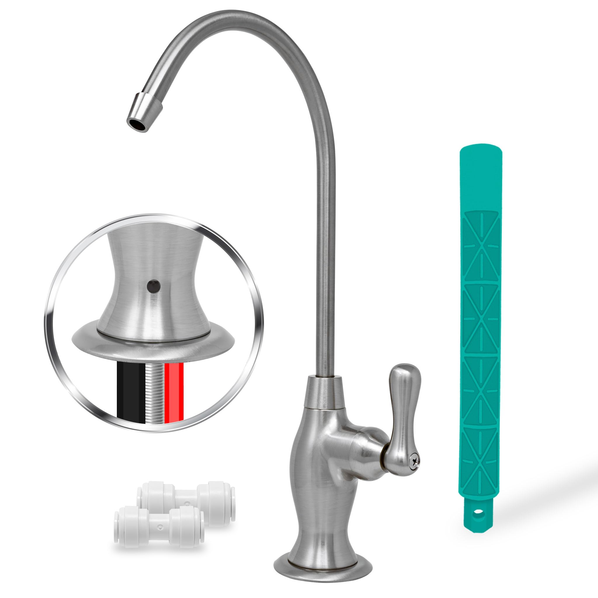 Airgap RO Faucet With 3-Connection Ports. Reverse Osmosis Drinking Water Filtration System Water Dispenser (Brushed Nickel) With Pre-inserted Tubing and Install Tool. Vase Style. NSF Certified