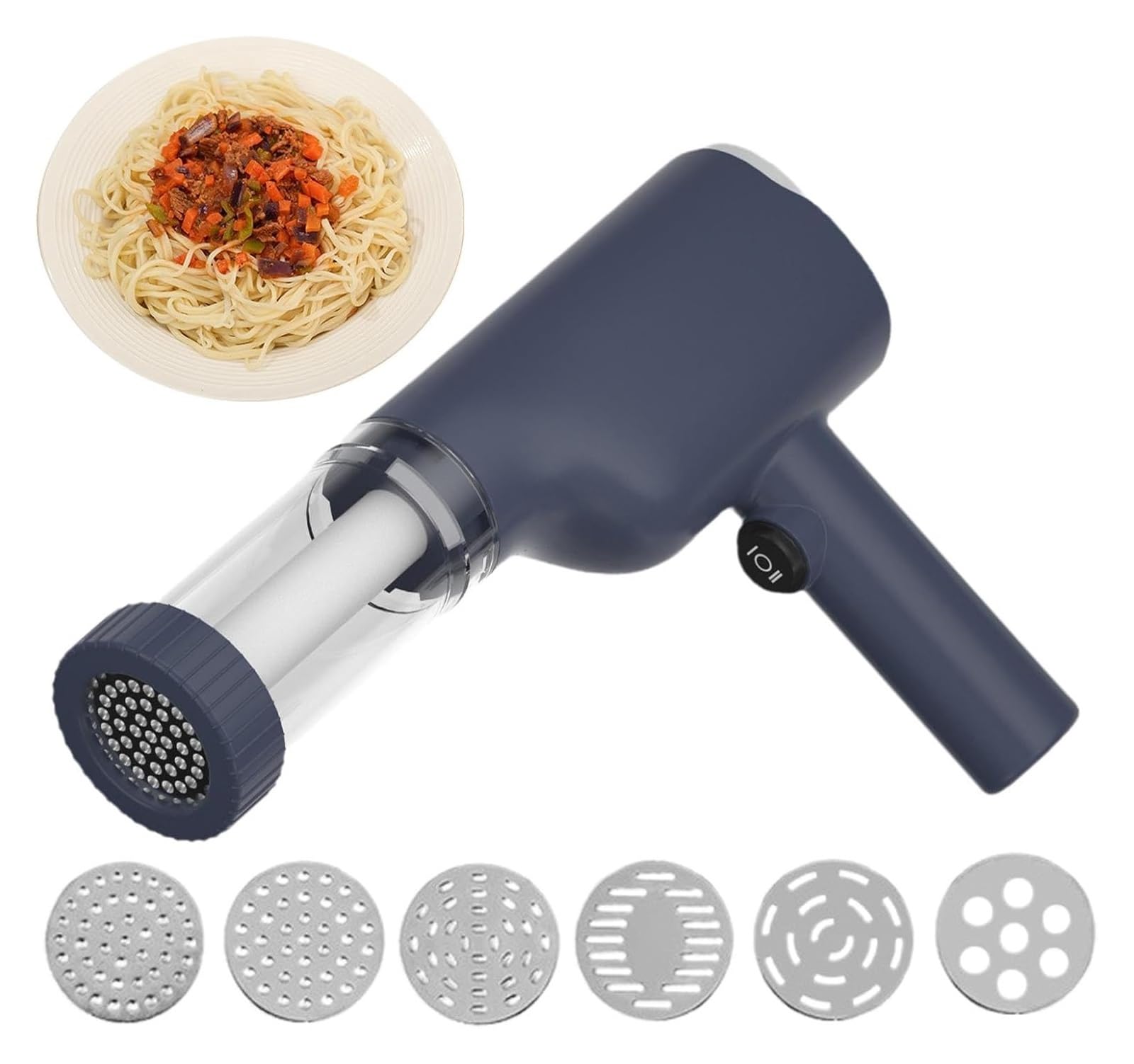 Idiyappam elettrico e macchina per pasta, pressa per pasta senza fili portatile, macchina automatica per pasta 6 in 1, utensile da cucina multiuso per Idiyappam, pasta e tagliatelle fatte