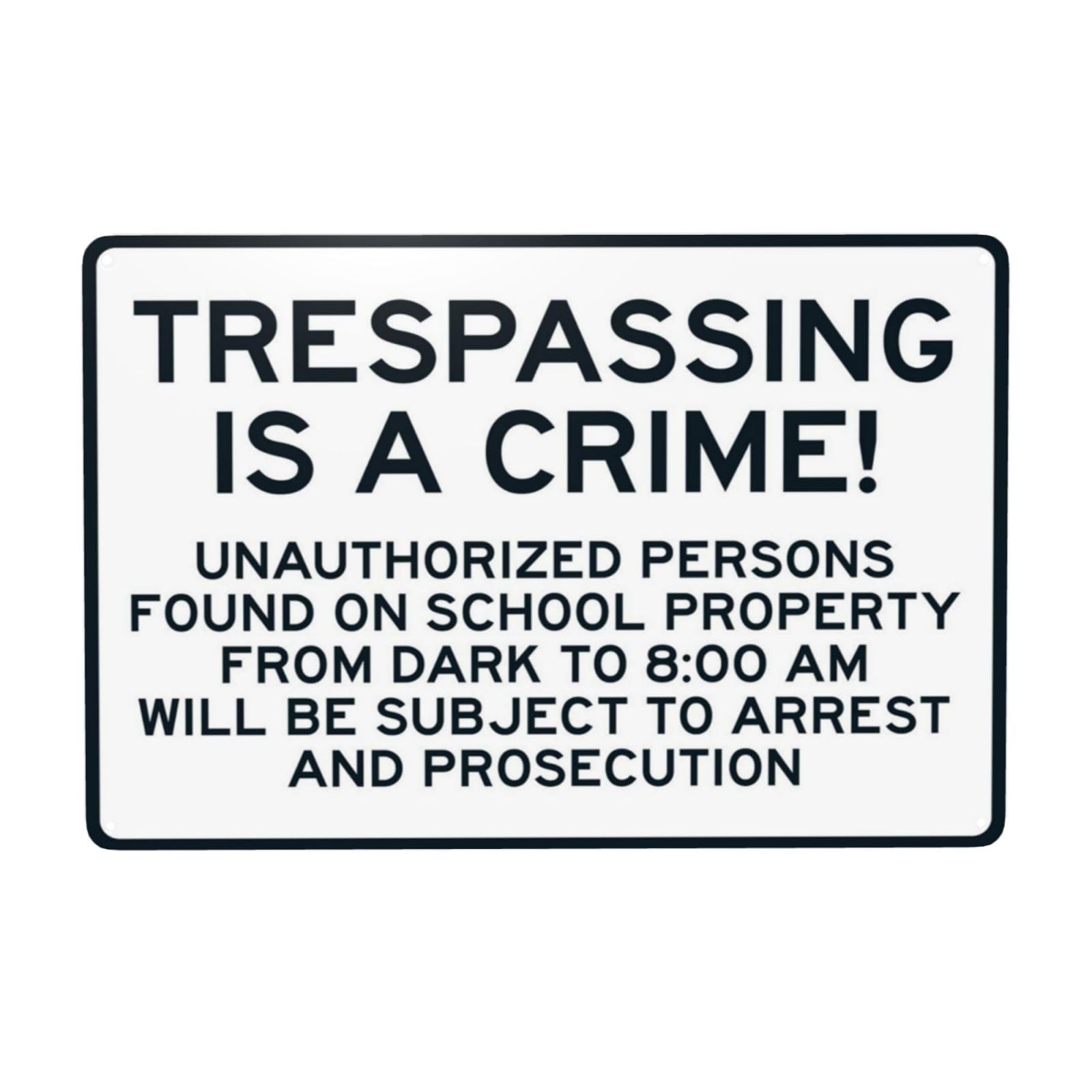 Trespassing Is A Crime, School Property Night Restriction Vintage Metal Sign 12x8 Inch