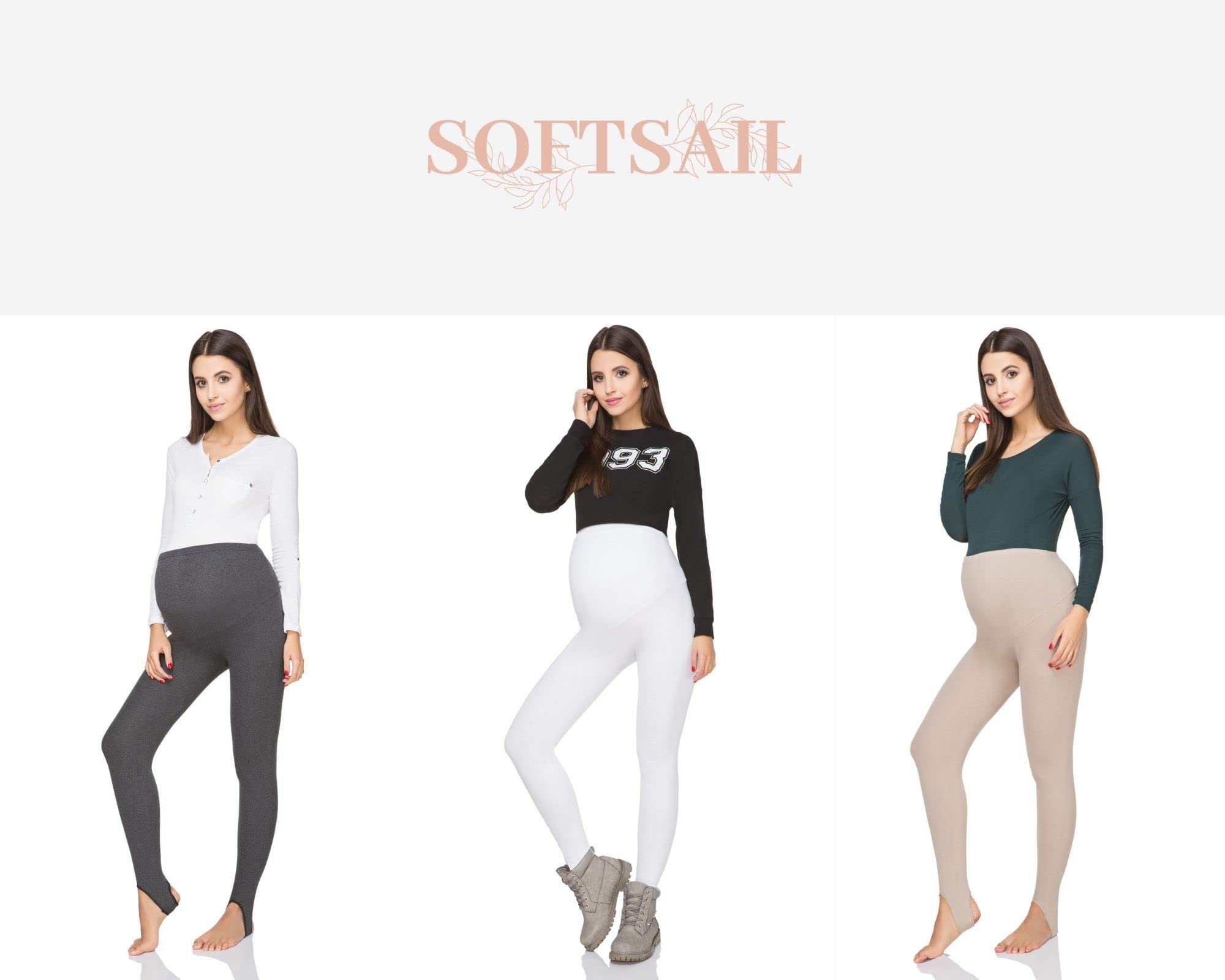 SOFTSAIL Damskie legginsy ciążowe ze strzemionami wsparcie brzucha ciążowe ciepłe grube bawełniane spodnie polar wewnątrz PREGLS
