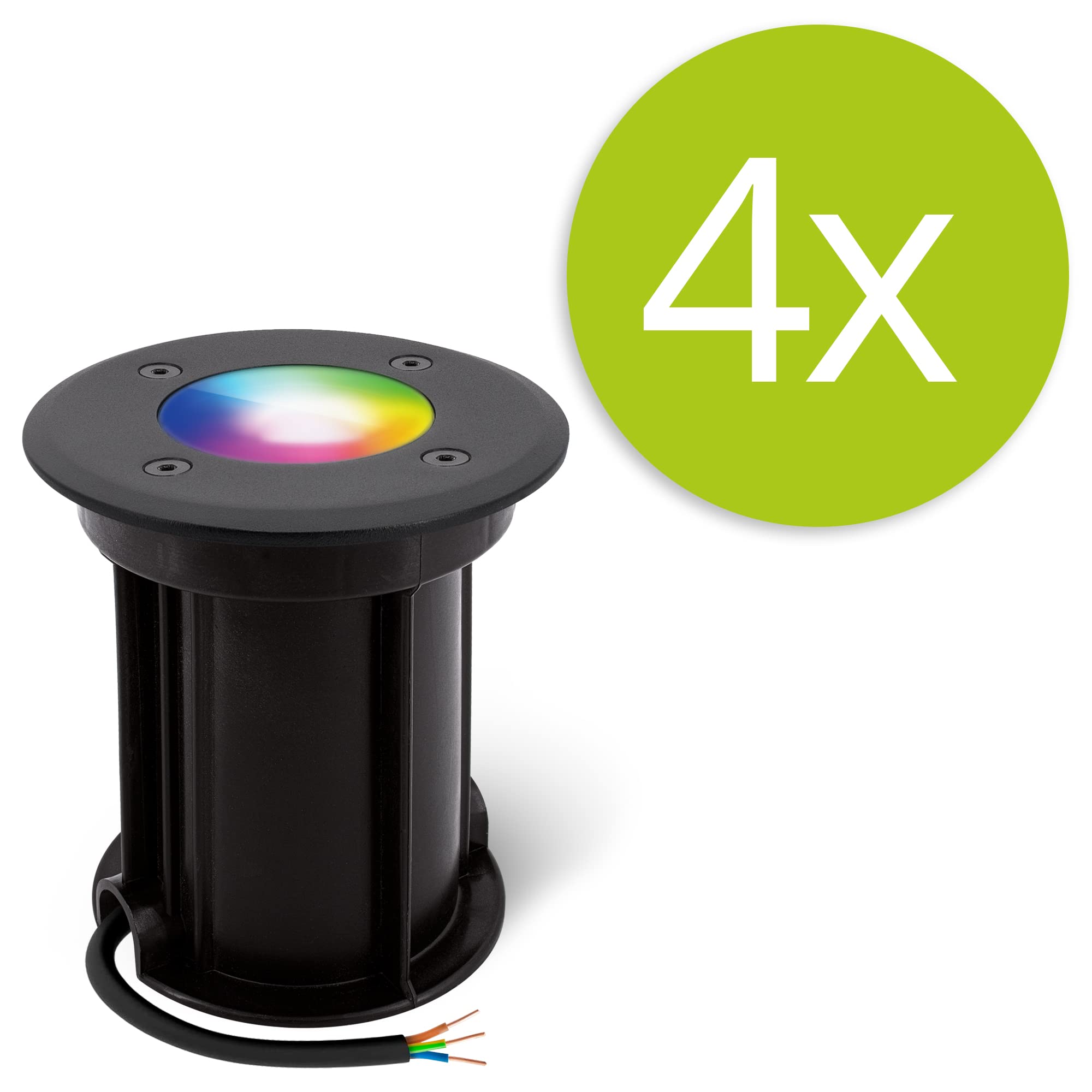 linovum BORU Bodeneinbaustrahler 4er Set schwarz Smart GU10 WLAN RGBW IP67 | Vier befahrbare Bodenstrahler bis 500kg - per App & Alexa steuerbar, RGB-Farblicht, für Garten & Wege, IP67, inkl. LED