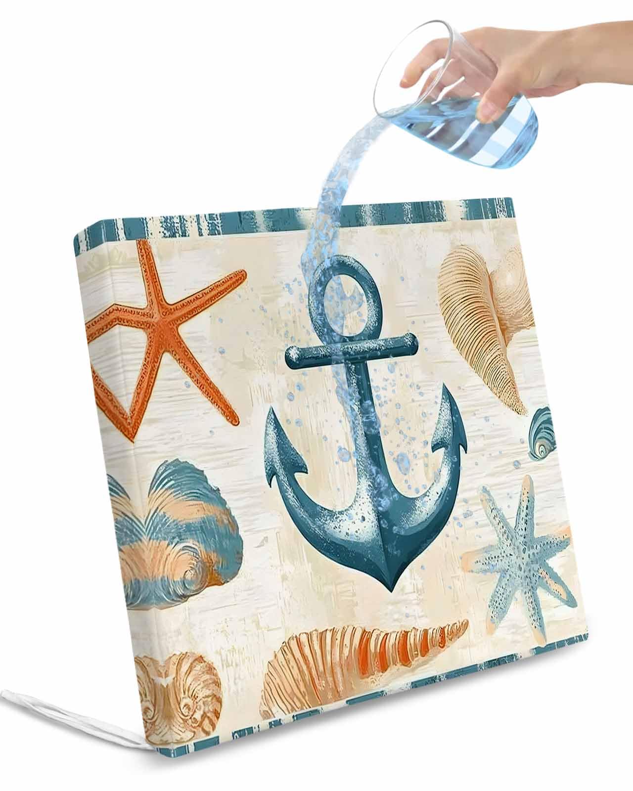 2 Pack Nautical Anchor Waterproof Cushion Covers with Ties, Outdoor Patio Chaise Lounge Chair Seat Cushion Slip Covers Replacement(Only Cover) Coastal Ocean Vintage Starfish Shells 20