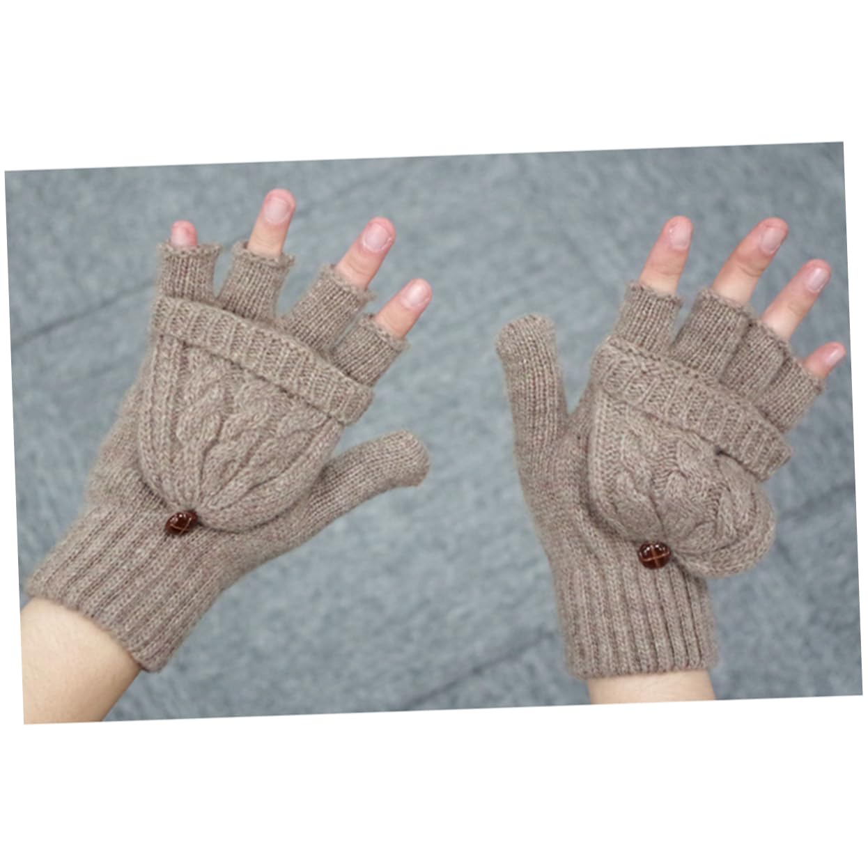 LIFKOME 3piezas Guantes De Lana Cálidos y Convertibles Para Mujer Con Cubierta De Mitón Sin Dedos Trenzado Color Marrón Para Frío