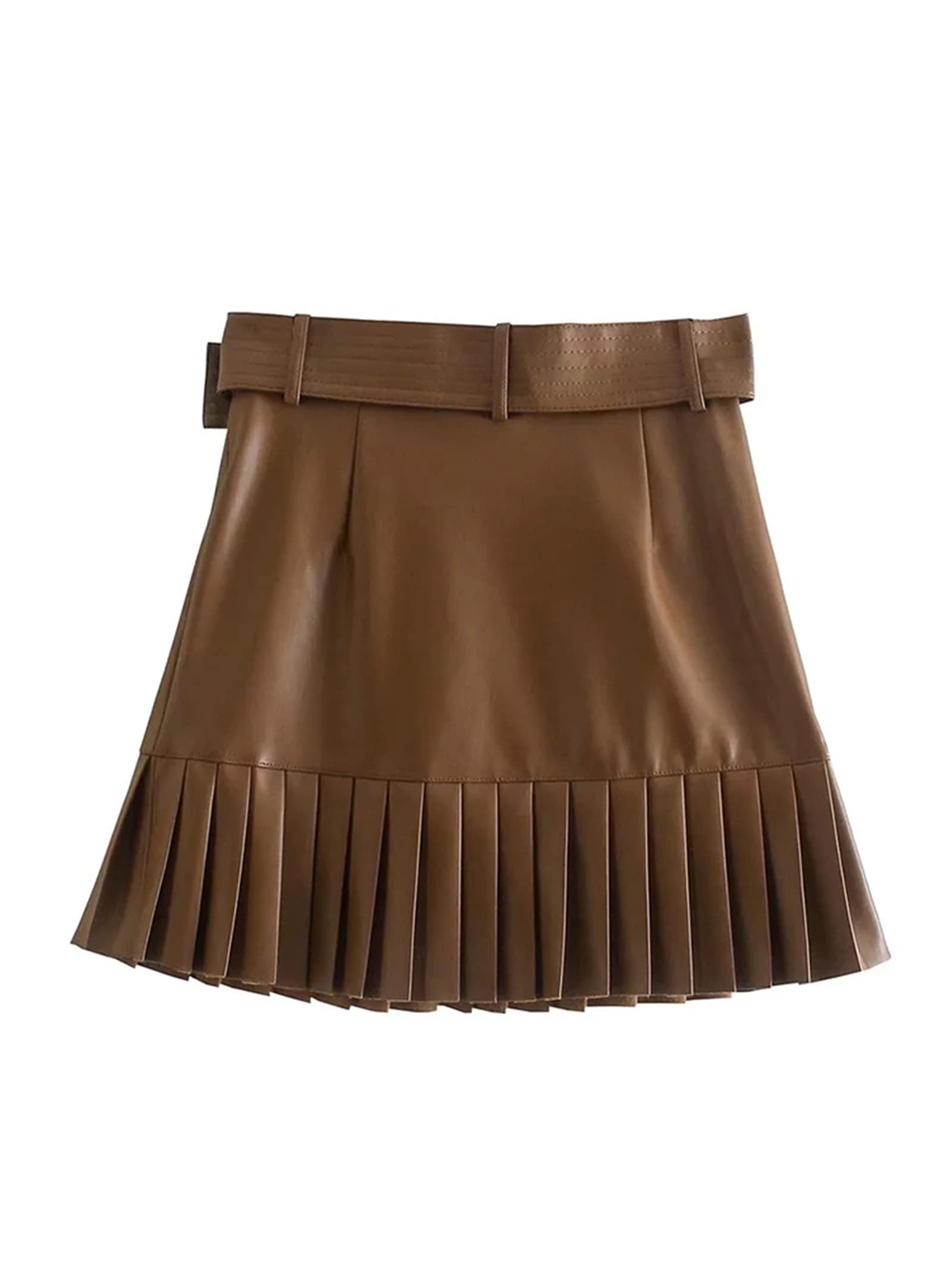 Moda donna con cintura finta pelle pieghettata minigonna vintage a vita alta cerniera laterale gonne femminili, come da immagine 2 , L