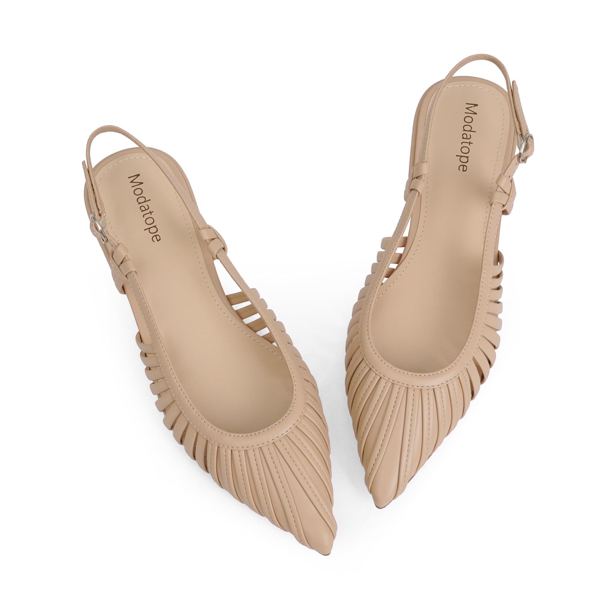Modatope Slingback Flats for Women Pointed Toe Ballet Flats Classic Low Heel Sandals Dress Shoes