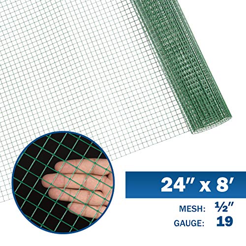 Fencer Wire 19 Gauge Green Vinyl Coated 1/2 Hardware Cloth Vegetables Garden Rabbit Fencing Snake Fence For Chicken Run Critters Gopher Racoons Opossum Rehab Cage Wire Window (24" X 96") #TOP1