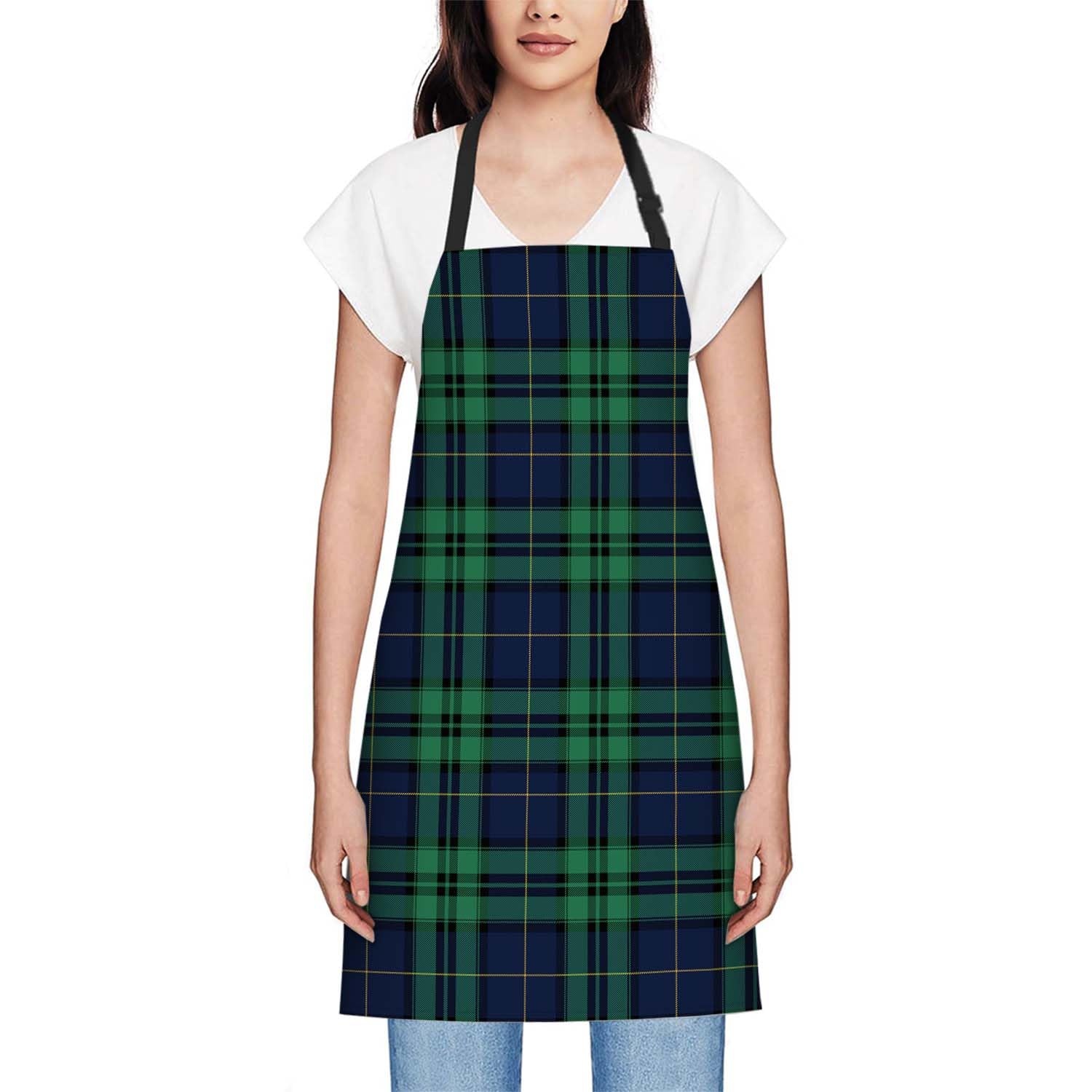 Smooffly Blue & Green Tartan Cooks Apron - Men & Women's Kitchen Aprons, BBQ & Catering Bibs, Blue and Green Tartan, 27x31 Inch - Image 2